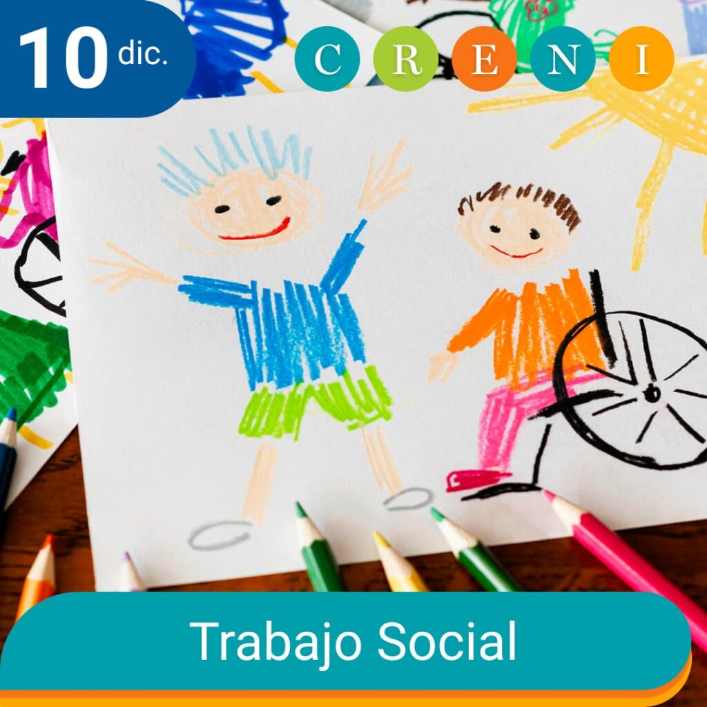 Dibujo infantil de dos niños, uno de ellos en silla de ruedas